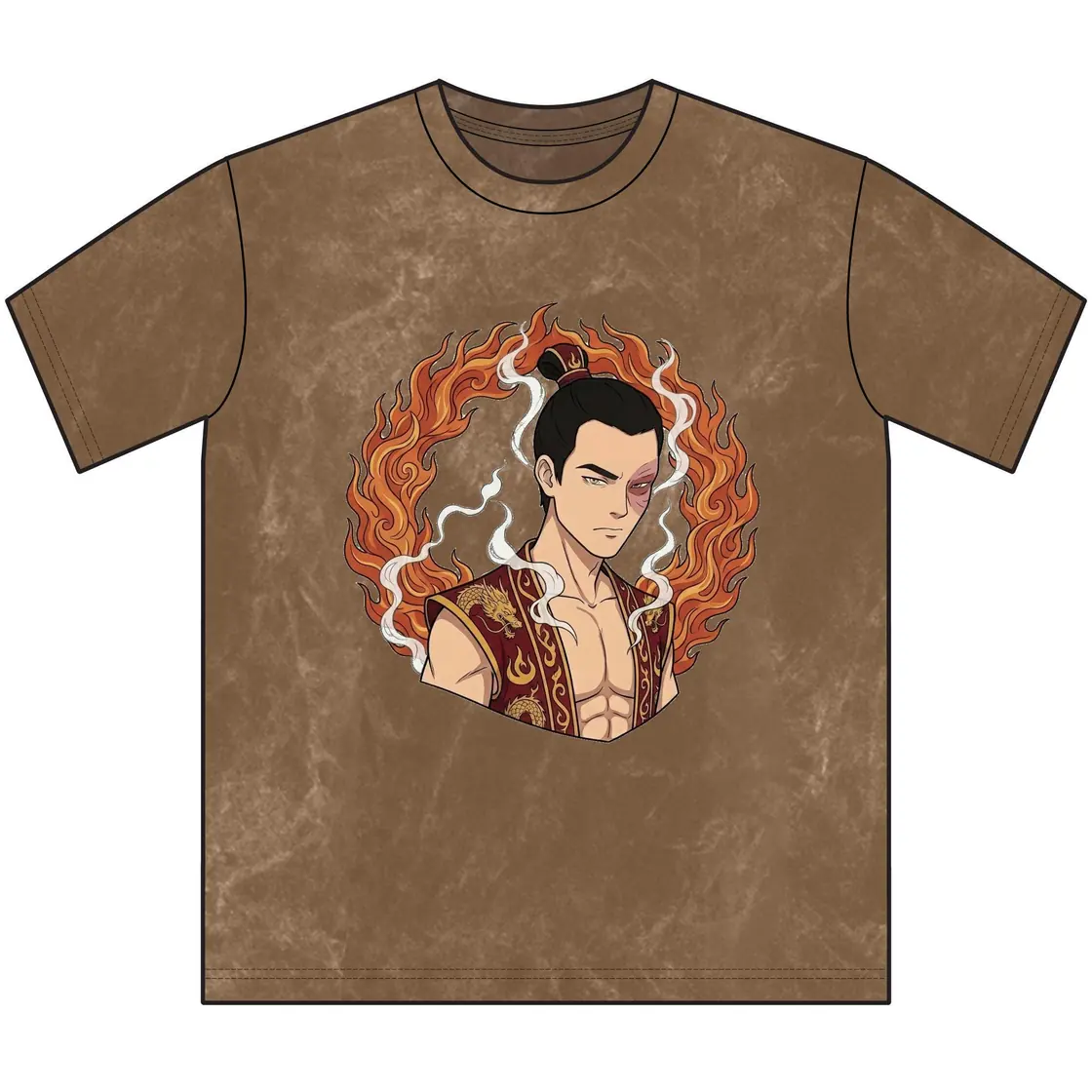 Zuko channels his inner fire to summon a powerful swirling dragon in a classic retro illustration style., view 5