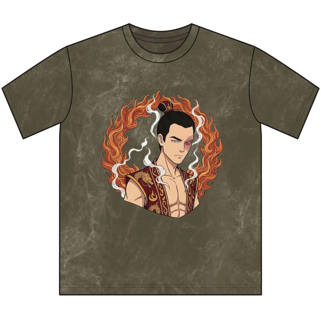 Zuko channels his inner fire to summon a powerful swirling dragon in a classic retro illustration style., view 6