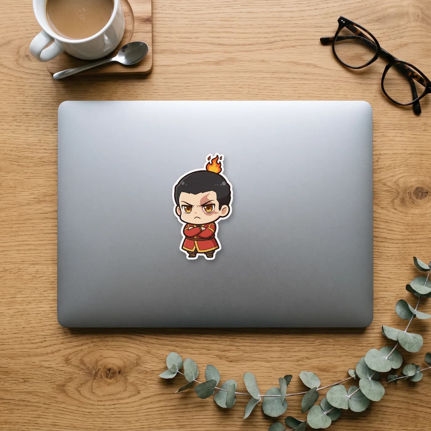 A tiny stylized Zuko throws a fiery temper tantrum with little puffs of steam escaping his mouth., view 2