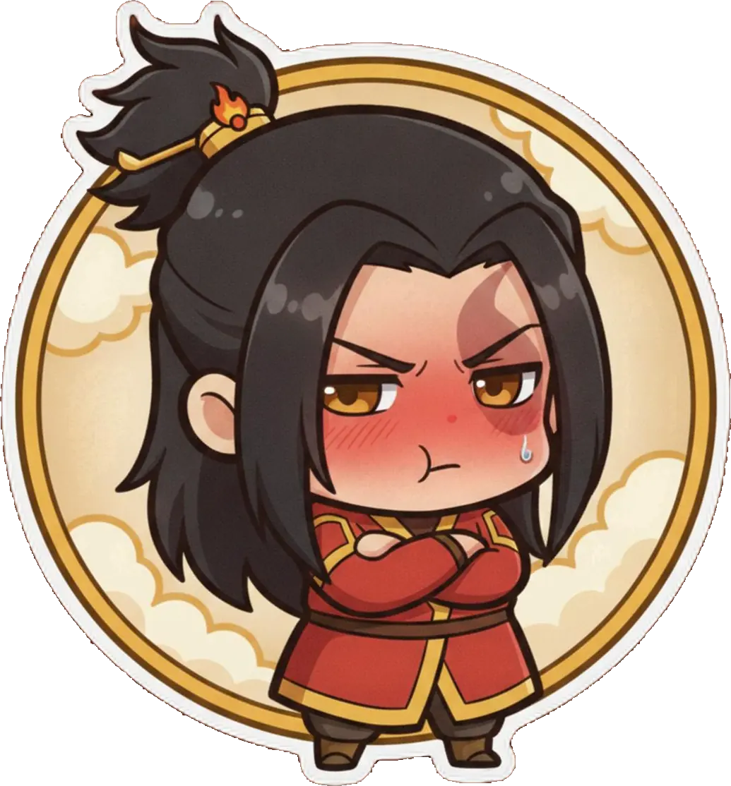 Zuko turns away with a heavy blush and a grumpy frown trying to hide his deep embarrassment.