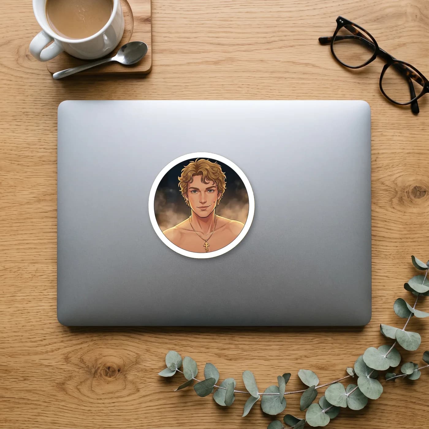 A brooding Ilya glances over his shoulder while wearing nothing but his familiar silver cross necklace., view 2