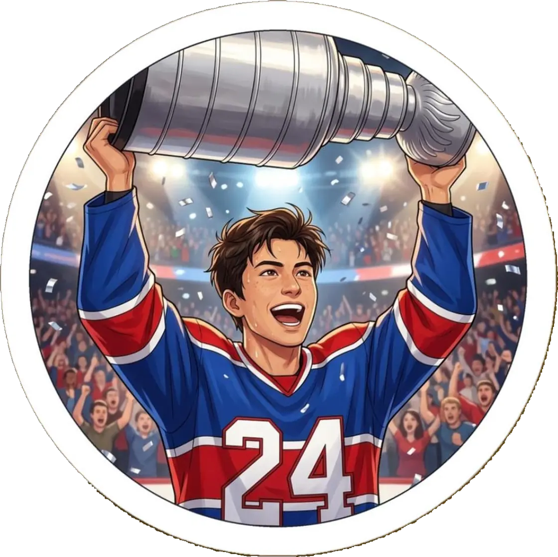 Montreal's star captain Shane Hollander proudly celebrates his hard-earned championship victory on the ice.