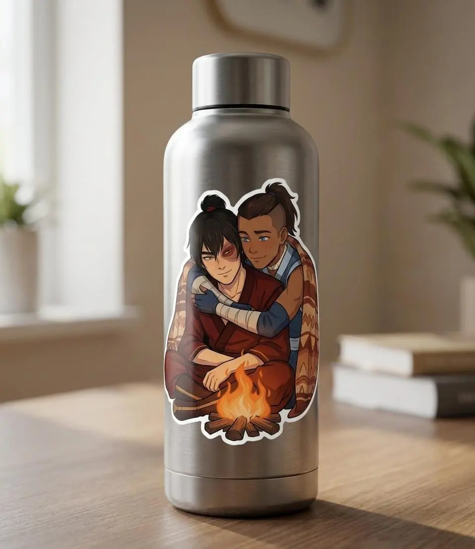 Zuko and Sokka find warmth and comfort in each other's arms while resting beside a crackling campfire., view 5