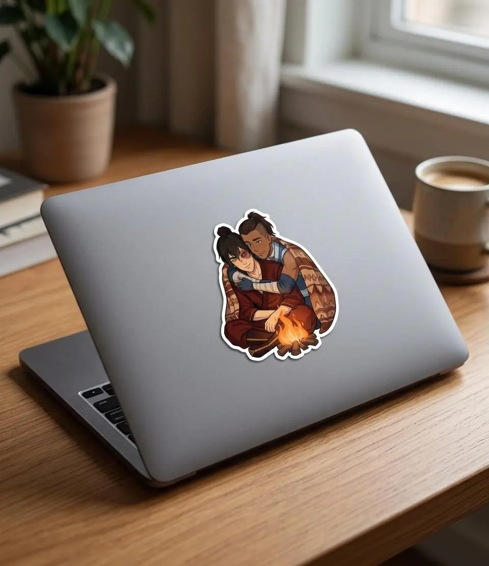 Zuko and Sokka find warmth and comfort in each other's arms while resting beside a crackling campfire., view 6