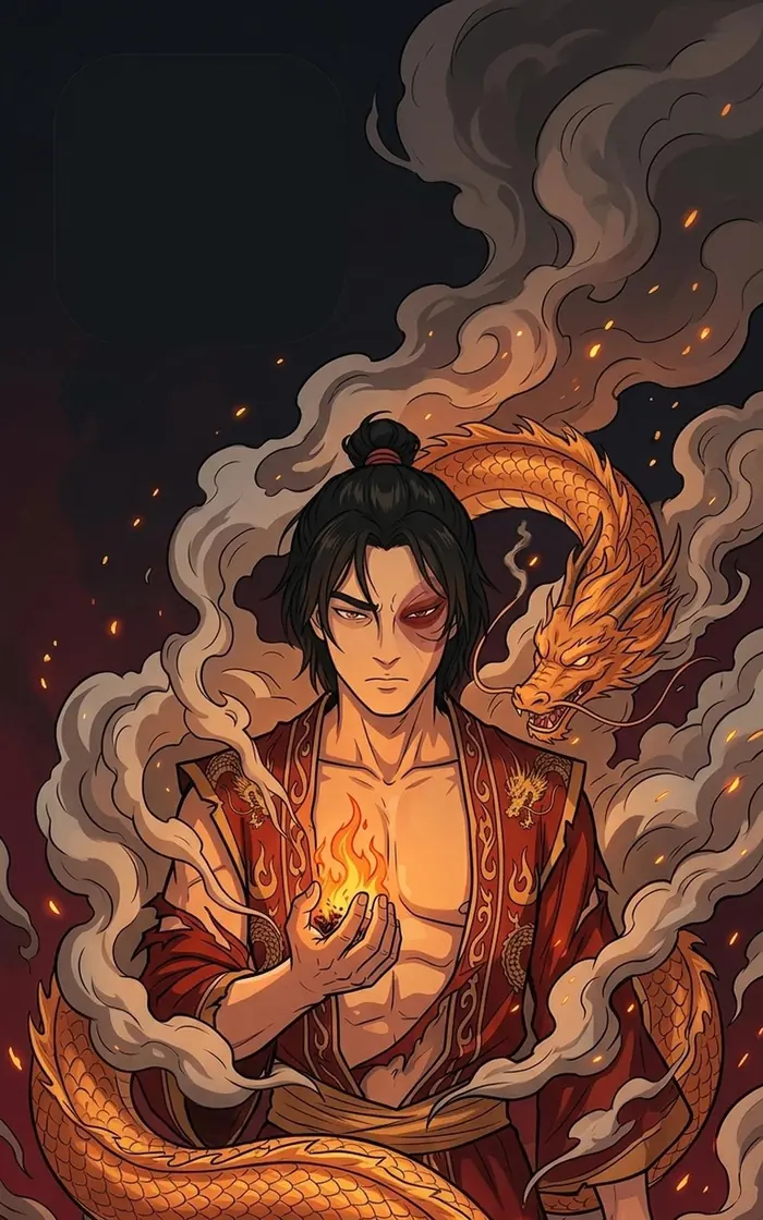 Zuko stands fiercely alongside a powerful fire dragon, channeling his passionate inner strength and complex destiny as the Fire Lord., view 5