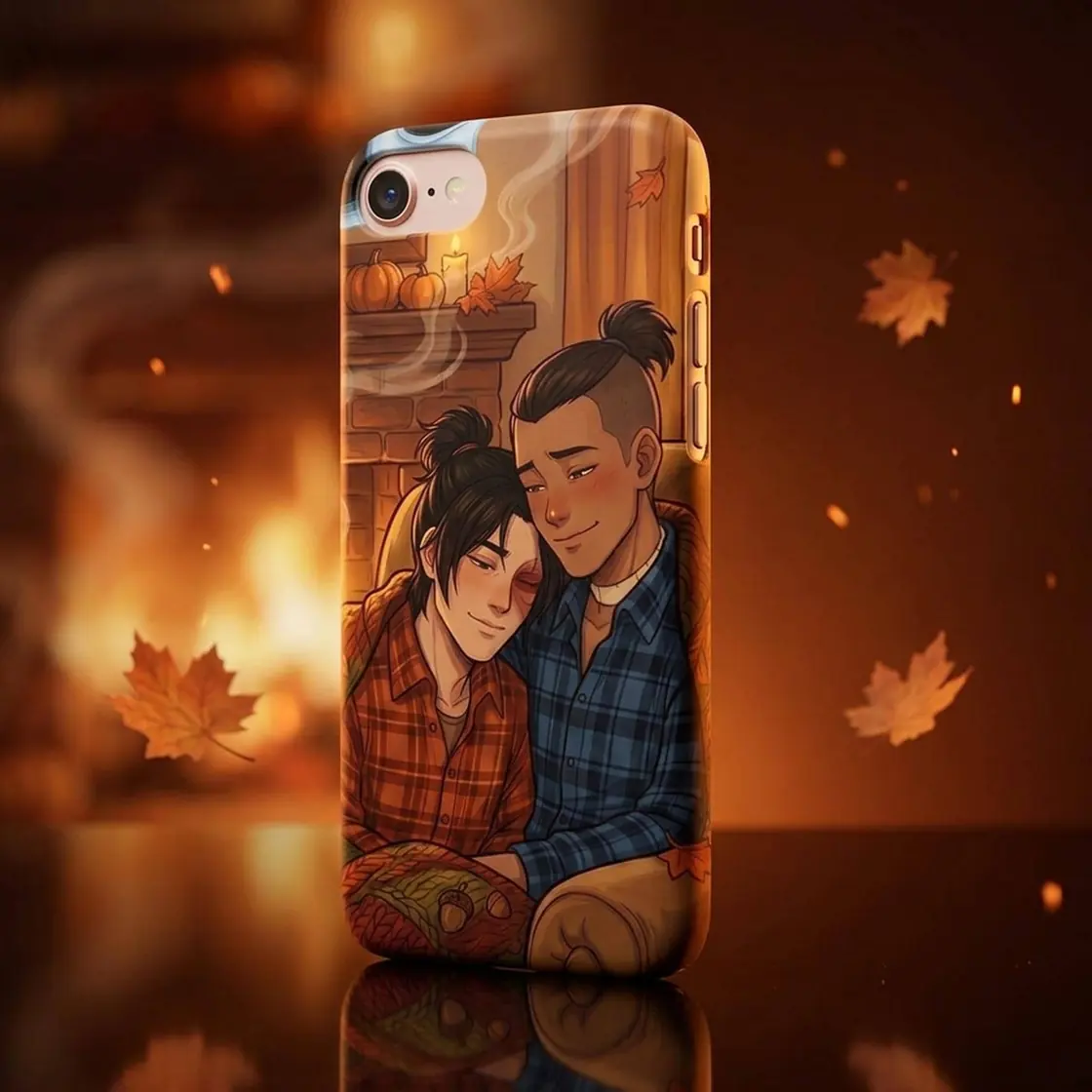 Zuko and Sokka enjoy a peaceful autumn afternoon together surrounded by gently falling leaves and warm colors.