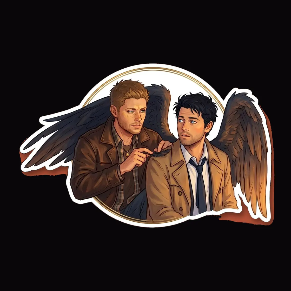 Dean gently and patiently smooths out ruffled feathers while tending to the dark, massive wings of his favorite angel.