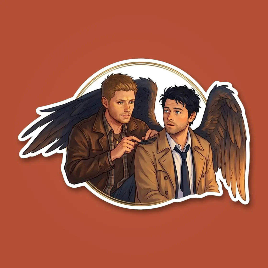 Dean gently and patiently smooths out ruffled feathers while tending to the dark, massive wings of his favorite angel., view 2