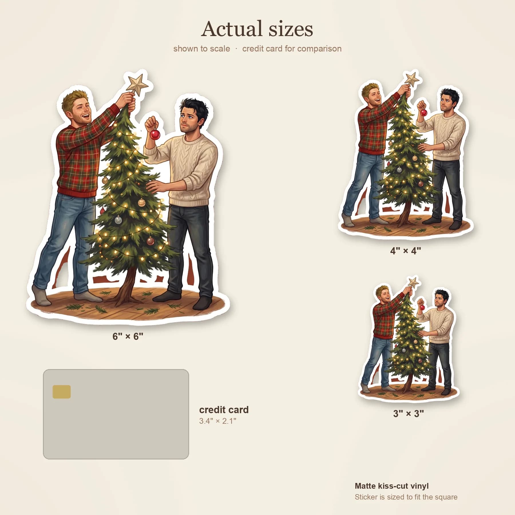 Dean and Cas share a quiet holiday moment while hanging ornaments and decorating a small, glowing Christmas tree., view 3