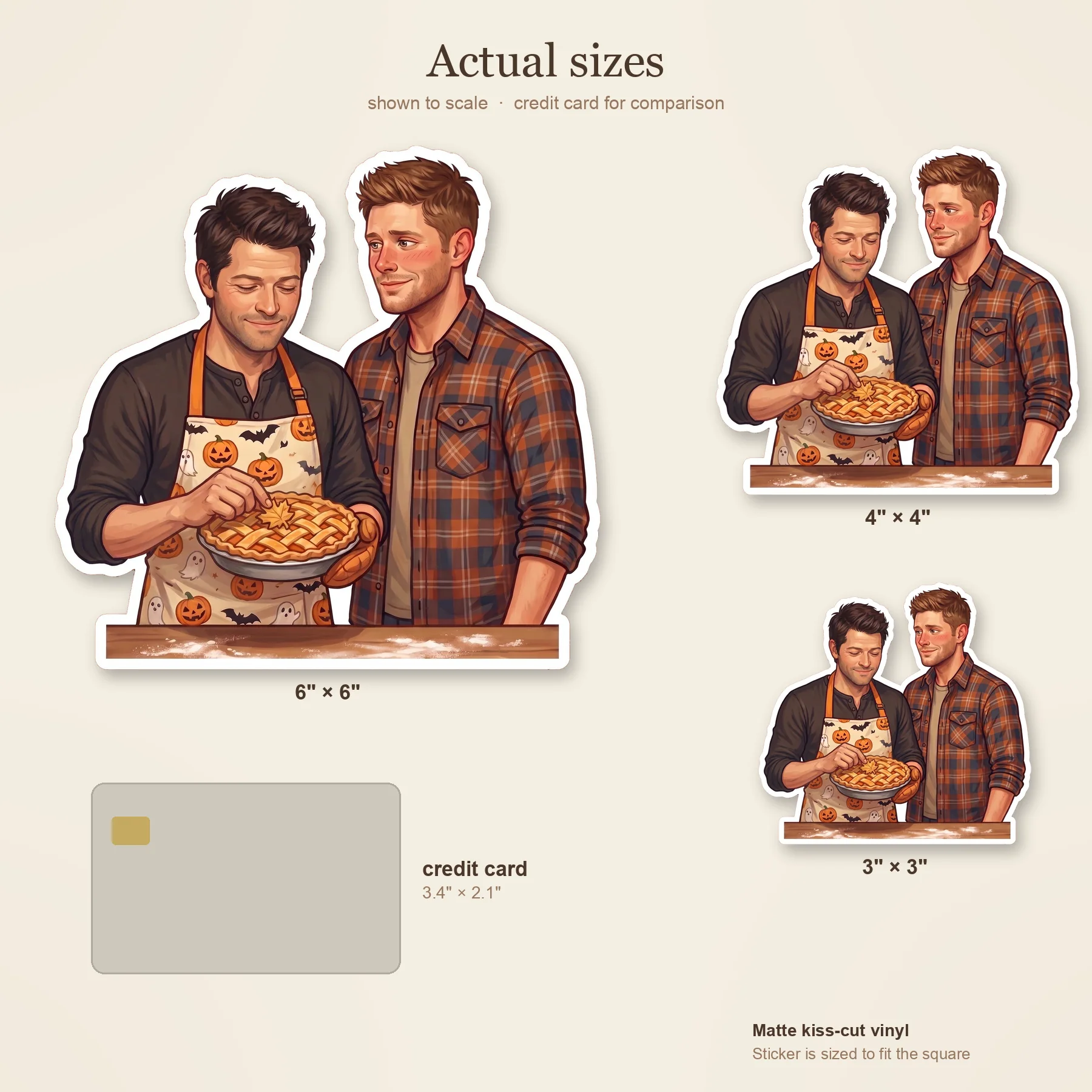 Wearing a festive apron, Cas focuses intently on baking a fresh, warm pie just for a very eager Dean., view 3