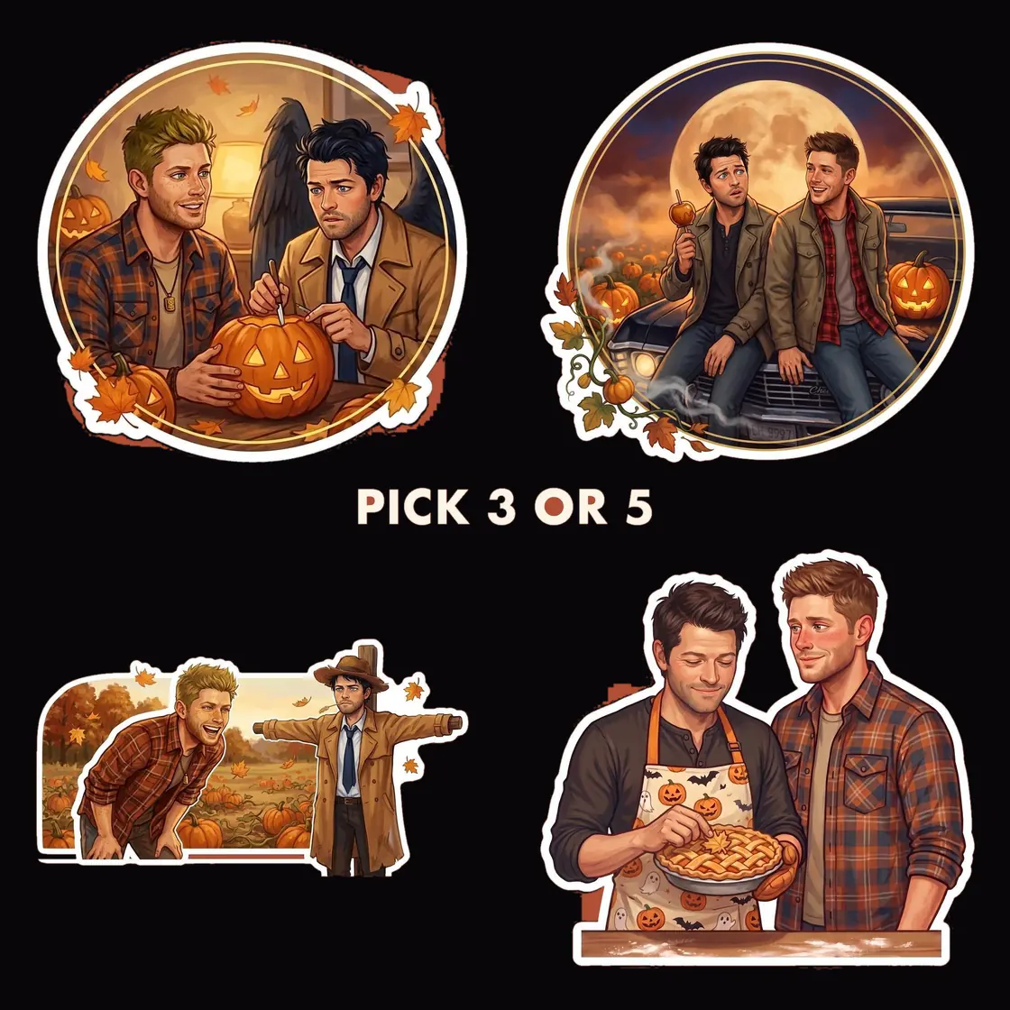 Build your own collection of cozy autumn moments featuring Dean and Castiel enjoying the crisp fall weather.