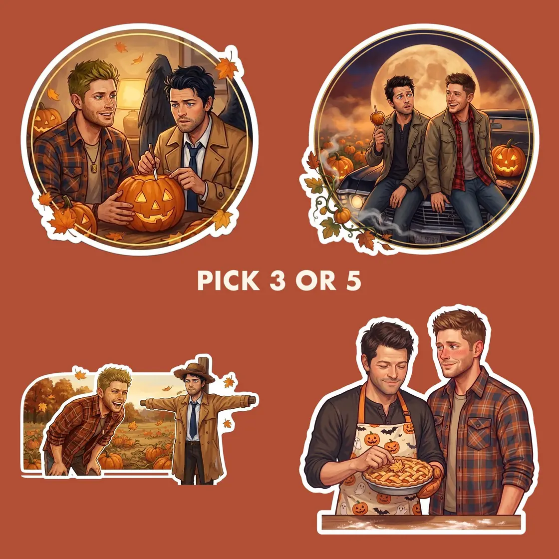 Build your own collection of cozy autumn moments featuring Dean and Castiel enjoying the crisp fall weather., view 2