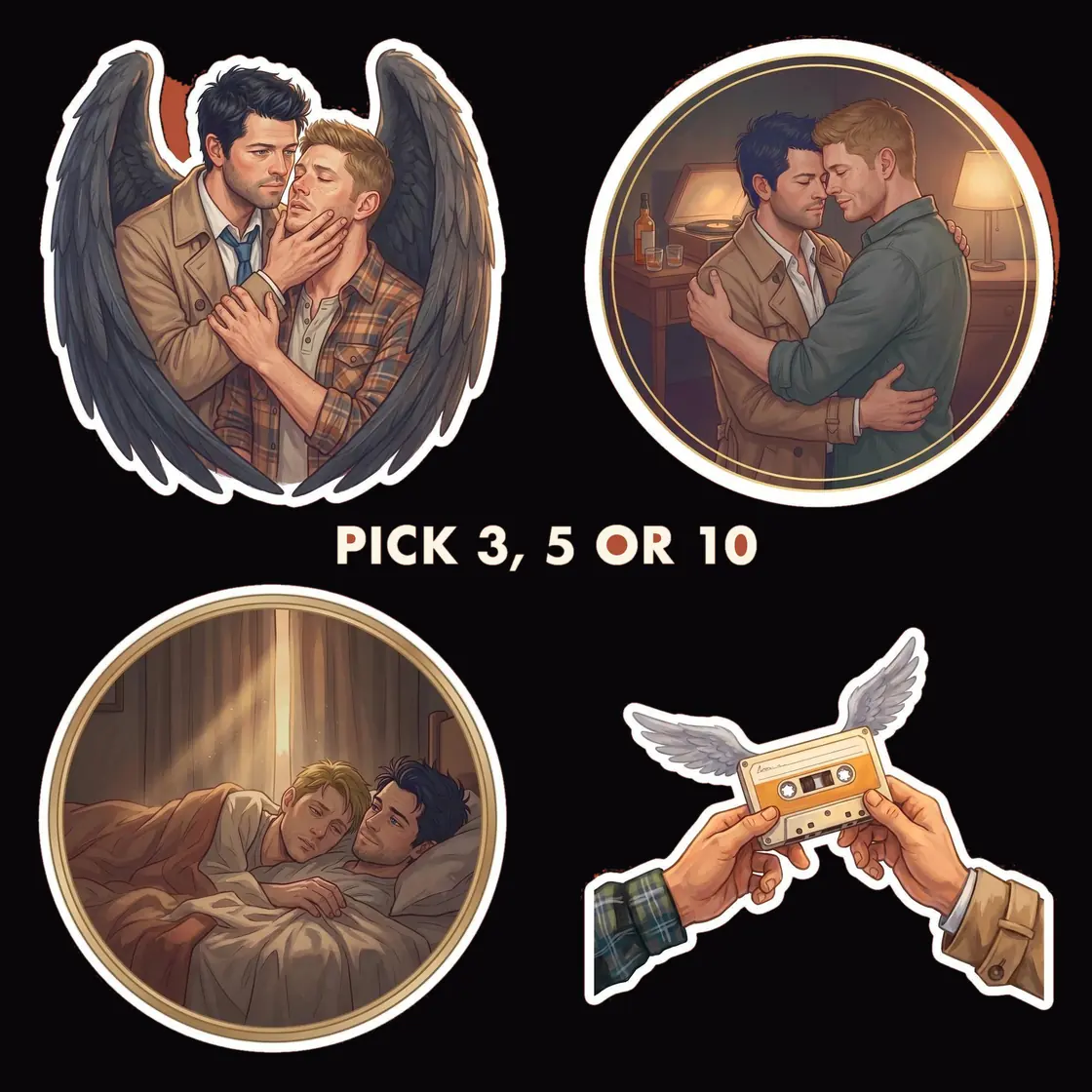 Choose your favorite romantic moments between the brooding hunter and his devoted angel from this collection.