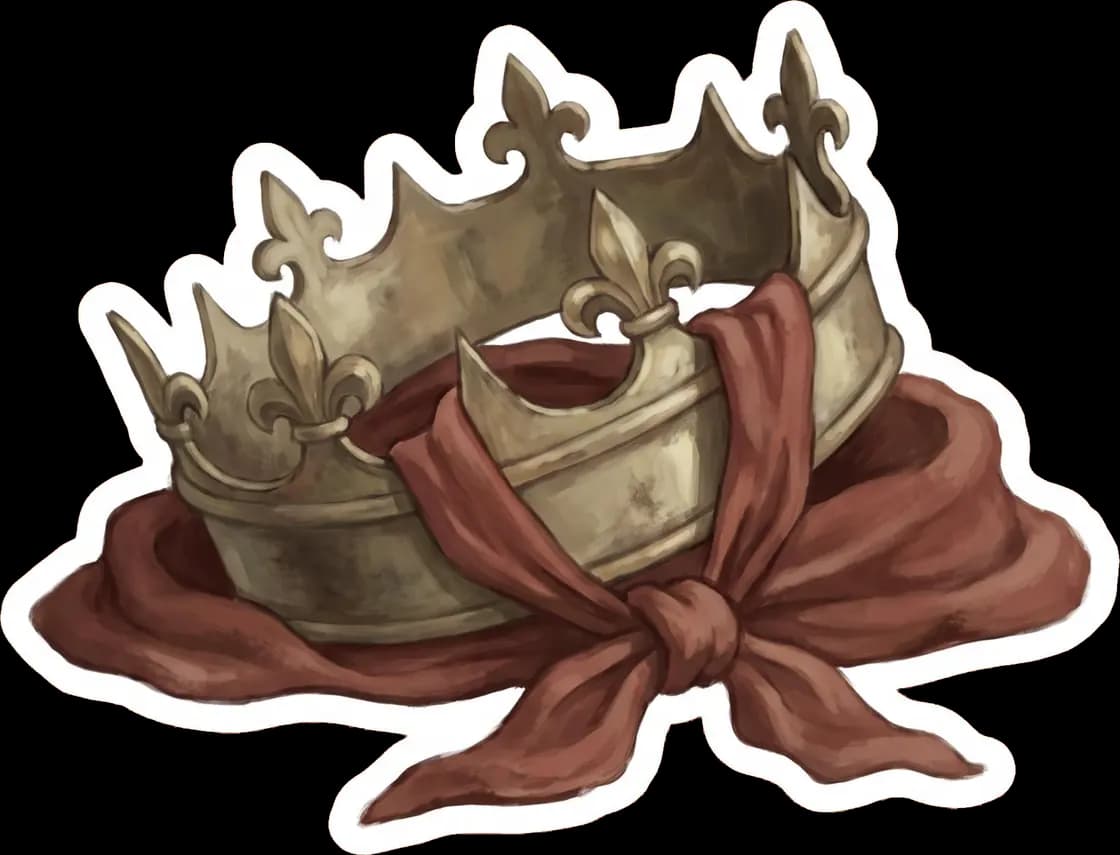 A royal crown rests beside a familiar red neckerchief, representing the bond between king and servant.