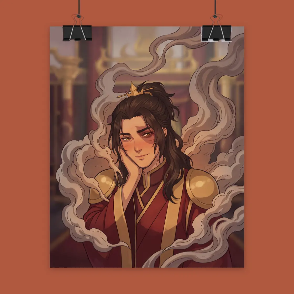Fire Lord Zuko offers a rare and gentle smile with a soft blush spreading across his usually serious face., view 2