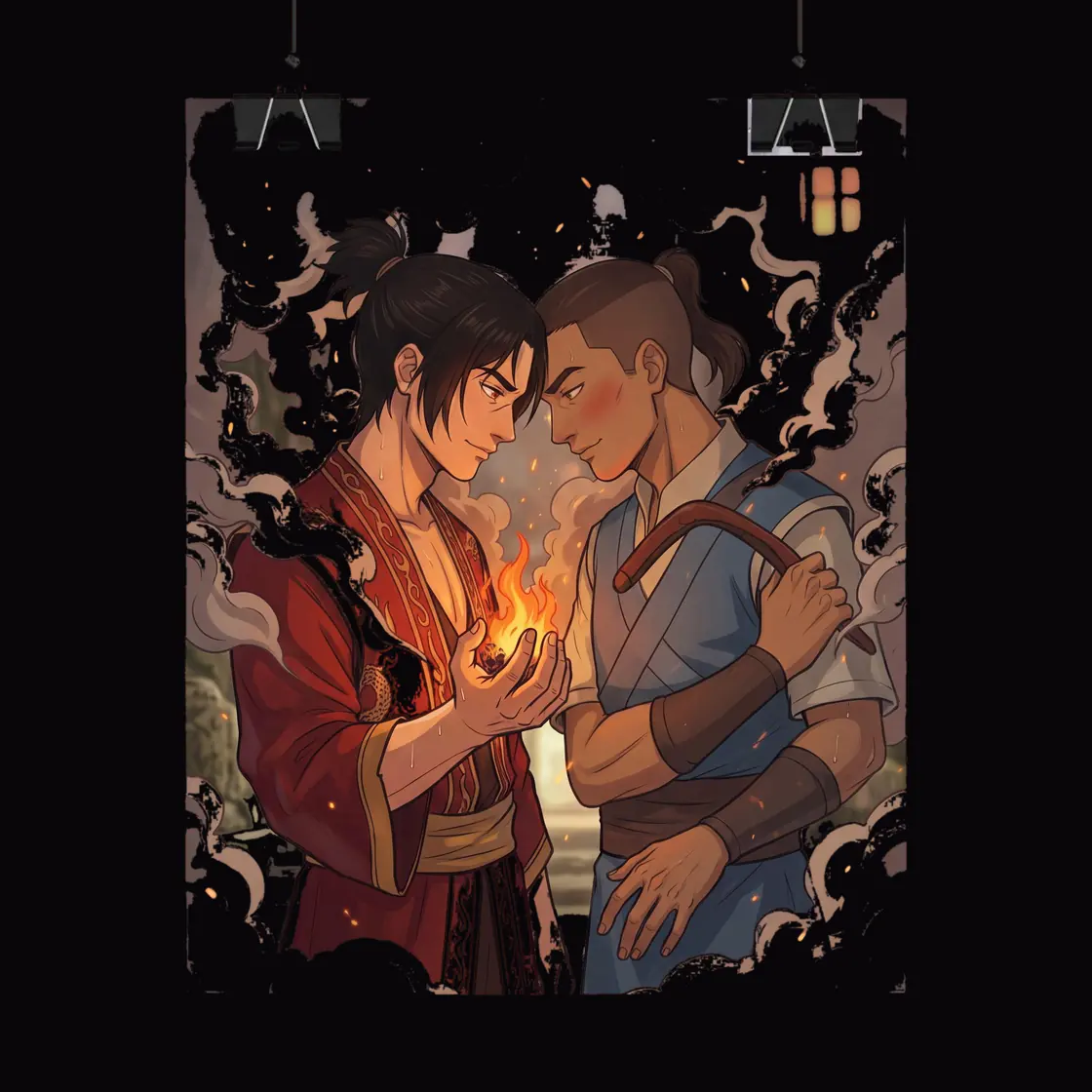 Zuko and Sokka share a soft and hesitant glance that clearly captures the developing affection between the two friends.