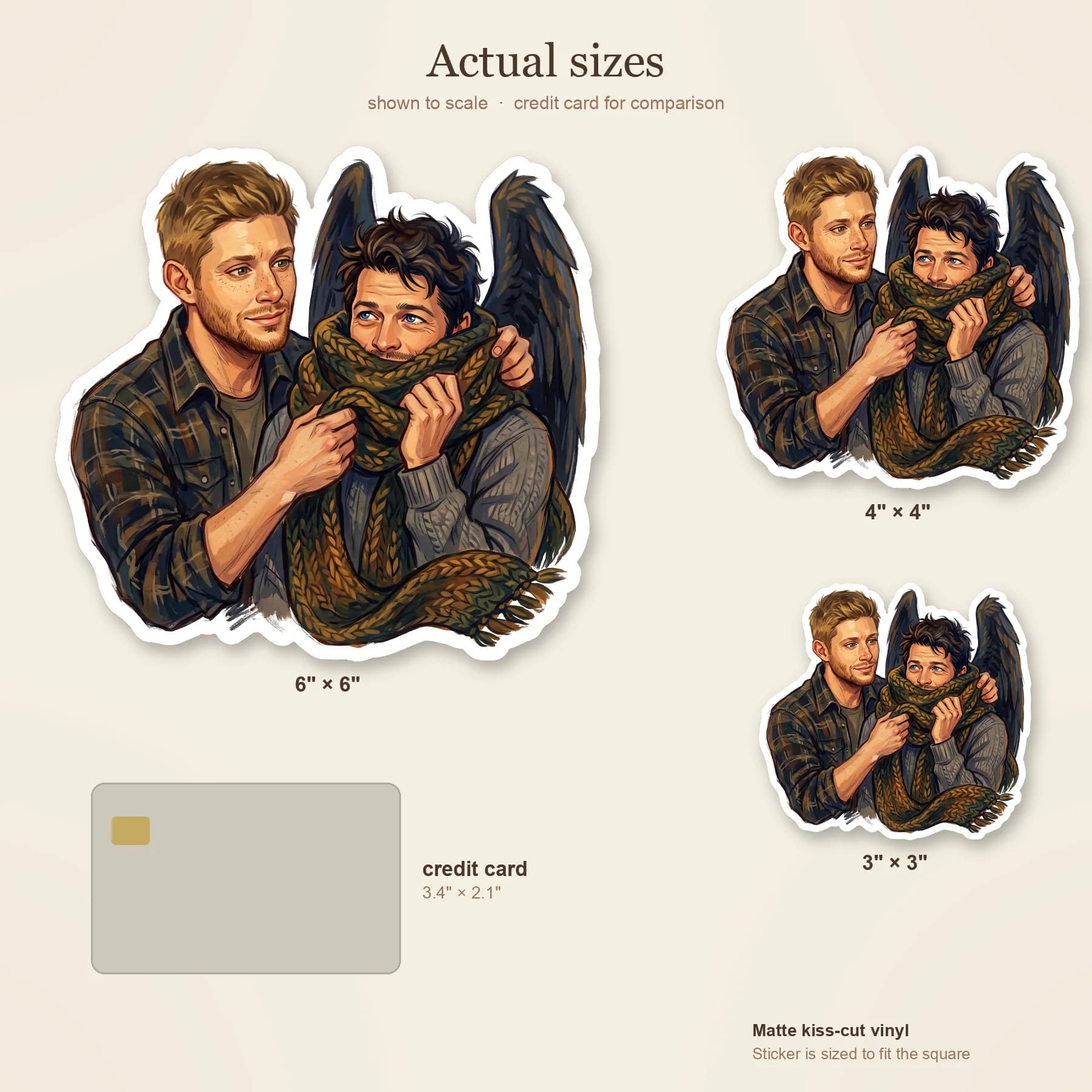 Dean carefully bundles a confused Castiel up in a thick knitted scarf to brave the cold., view 3