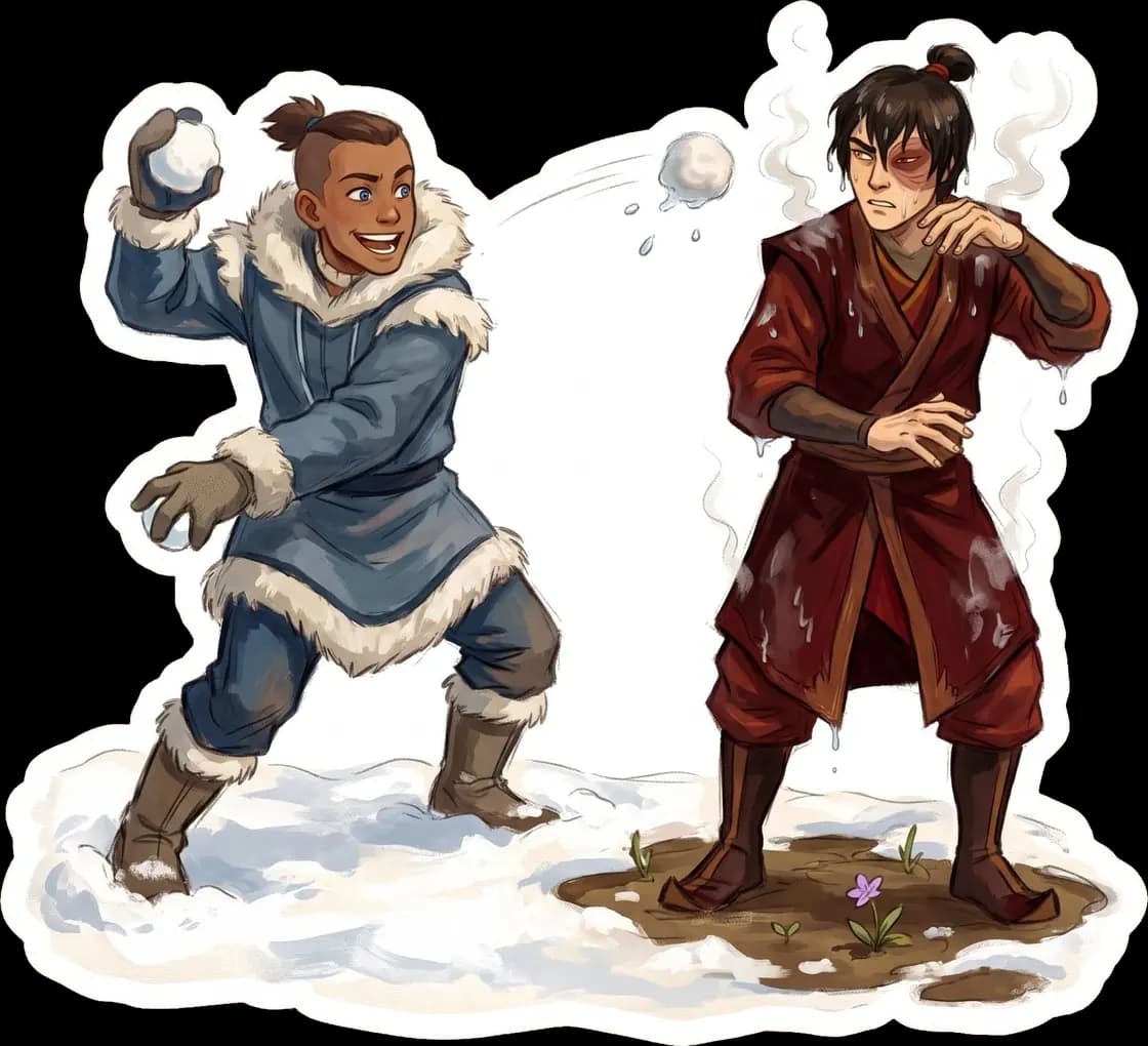 Zuko casually uses his firebending heat to instantly melt every snowball that Sokka throws at him.