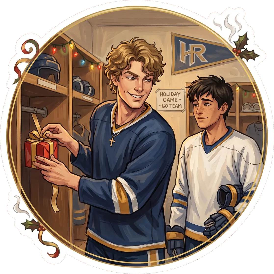 Ilya secretly leaves a neatly wrapped holiday present in the locker room for his rival.