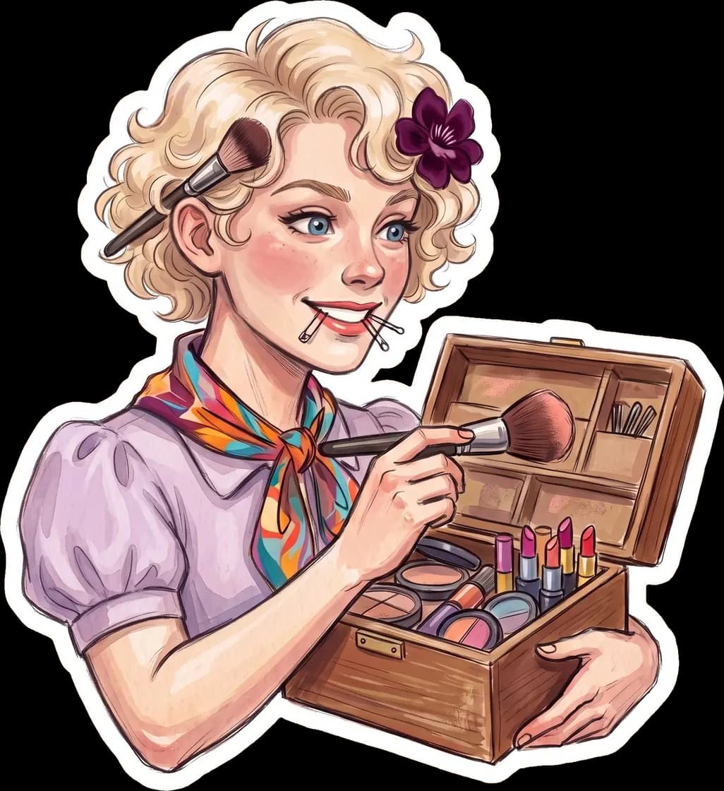 Effie carefully organizes her professional makeup brushes and extensive beauty kit to prepare for her tribute styling duties.