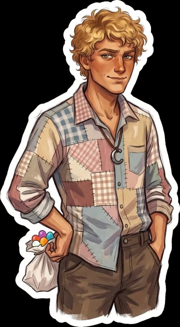 Haymitch holds a handful of colorful gumdrops meant as a sweet gift for Lenore Dove.