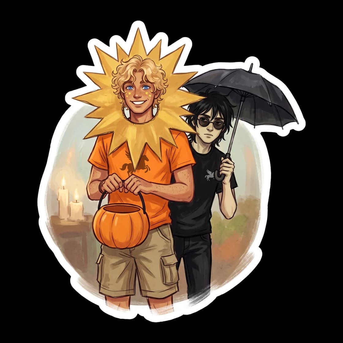 Will beams brightly in a bright yellow sun costume, bringing literal sunshine to the crisp autumn air at camp. He holds a carved pumpkin that seems to glow just a little brighter under his healing, wa