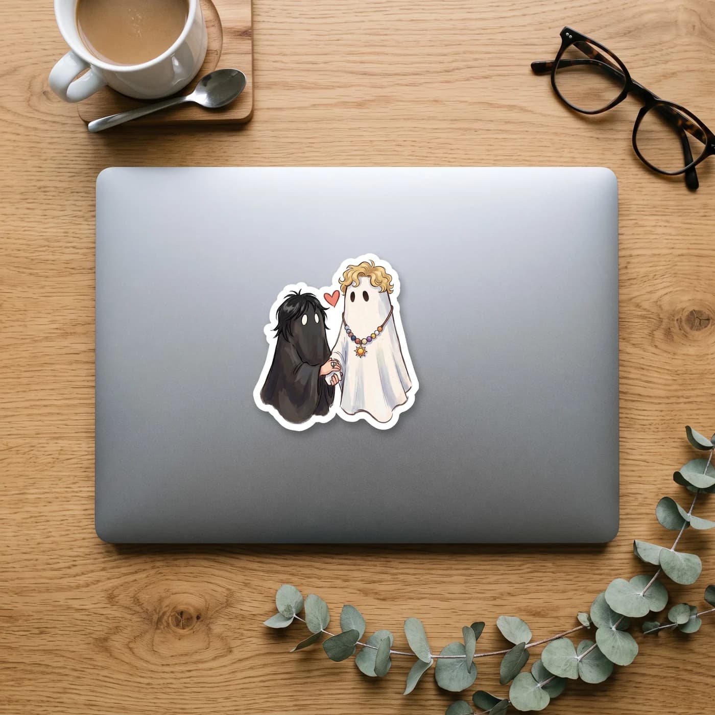 Nico and Will dress up for Halloween in the most classic, low-effort costume possible. They stand side by side draped in white bedsheets with eye holes cut out, though Nico's ghost leans affectionatel, view 3