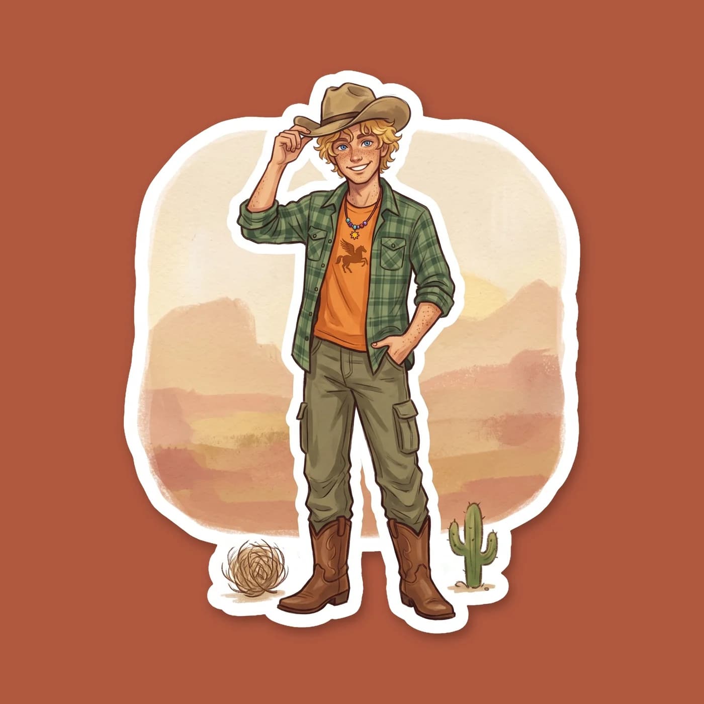 Will Solace leans fully into his Austin, Texas roots, trading his standard camp necklace and orange shirt for a classic cowboy hat and denim. He flashes a warm, easy smile that shows off his southern , view 2