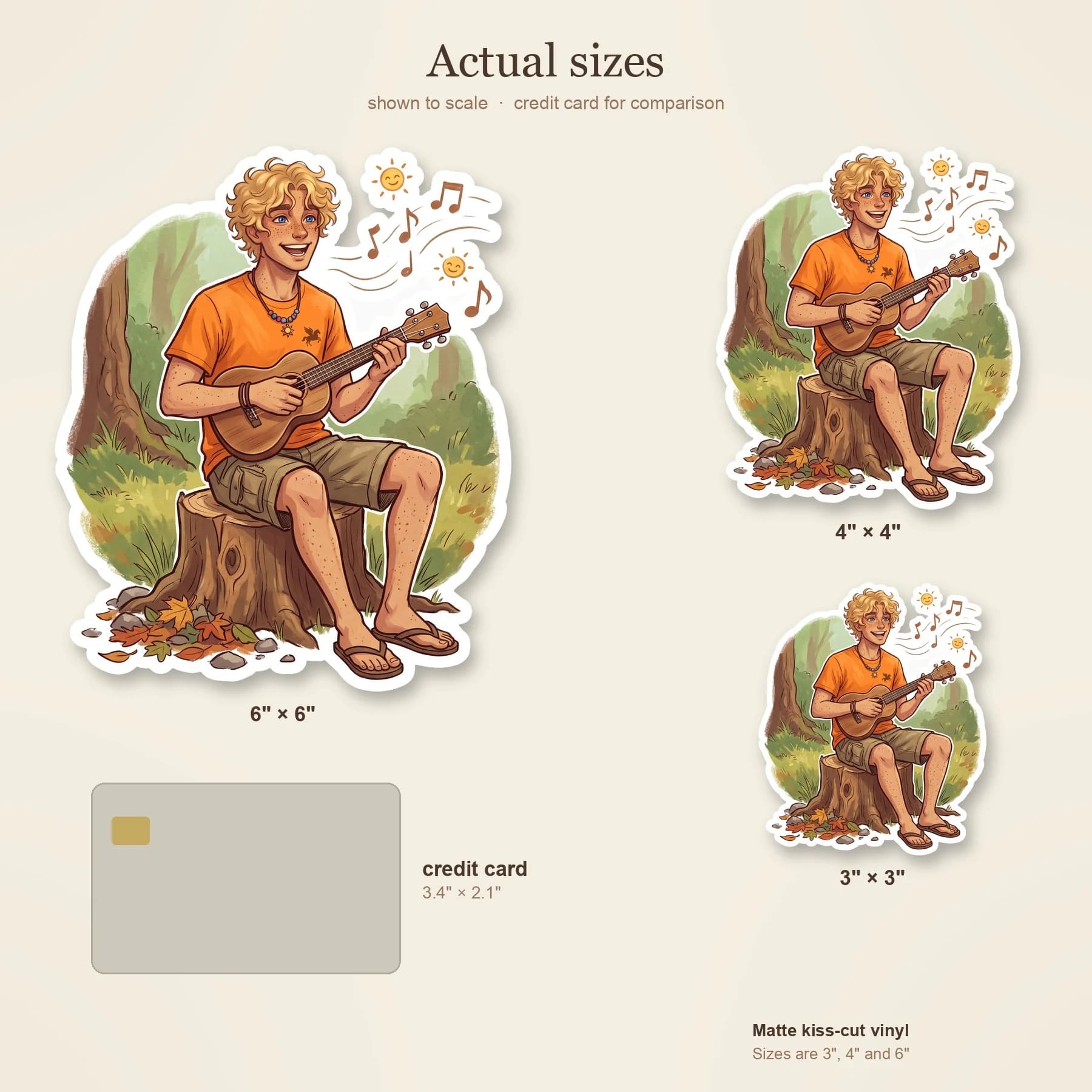 Will sits cross-legged in the grass strumming a small wooden ukulele with a bright smile. Soft golden hour light catches his messy blonde hair as he plays a cheerful melody for anyone in the Apollo ca, view 4