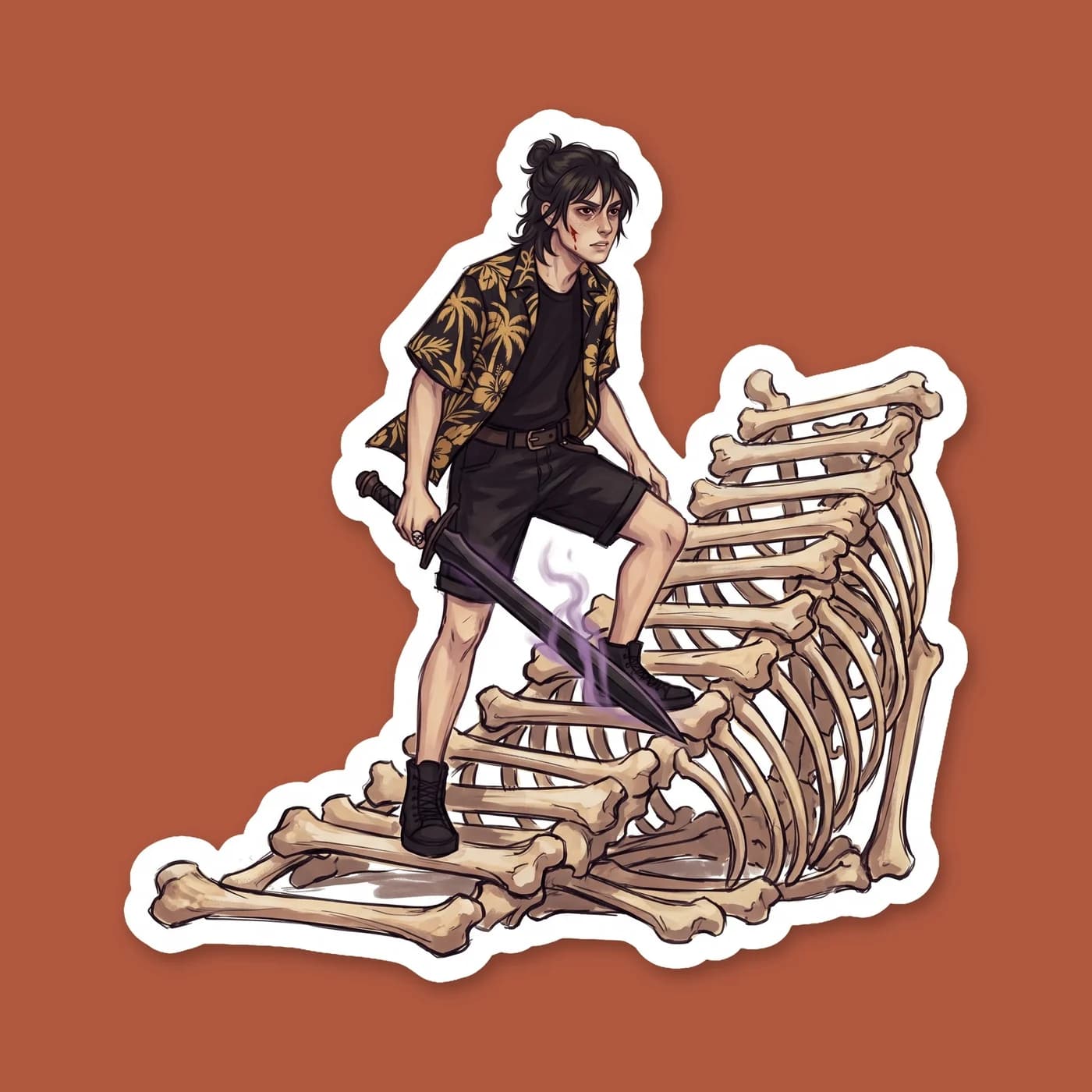 Nico stands his ground on a terrifying ramp of bones deep within the underworld, his stygian iron sword drawn. The dark hues of the abyss frame his fierce determination to protect the ones he loves., view 2