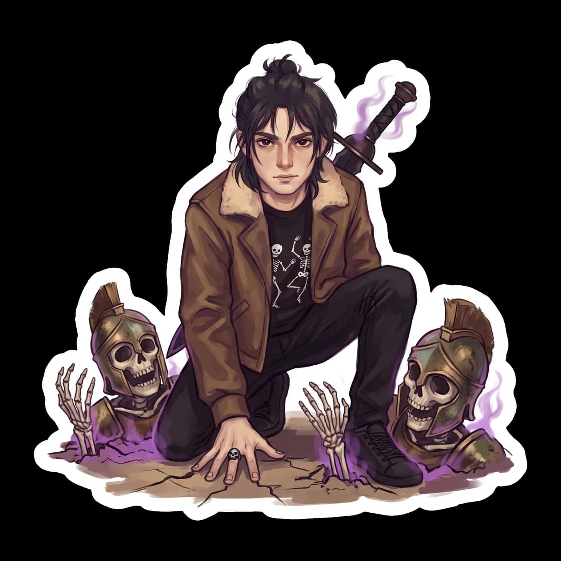 The earth cracks open as Nico summons a loyal cohort of undead soldiers to fight by his side. Skeletal hands break the surface in this chilling scene that perfectly captures the strength of the son of