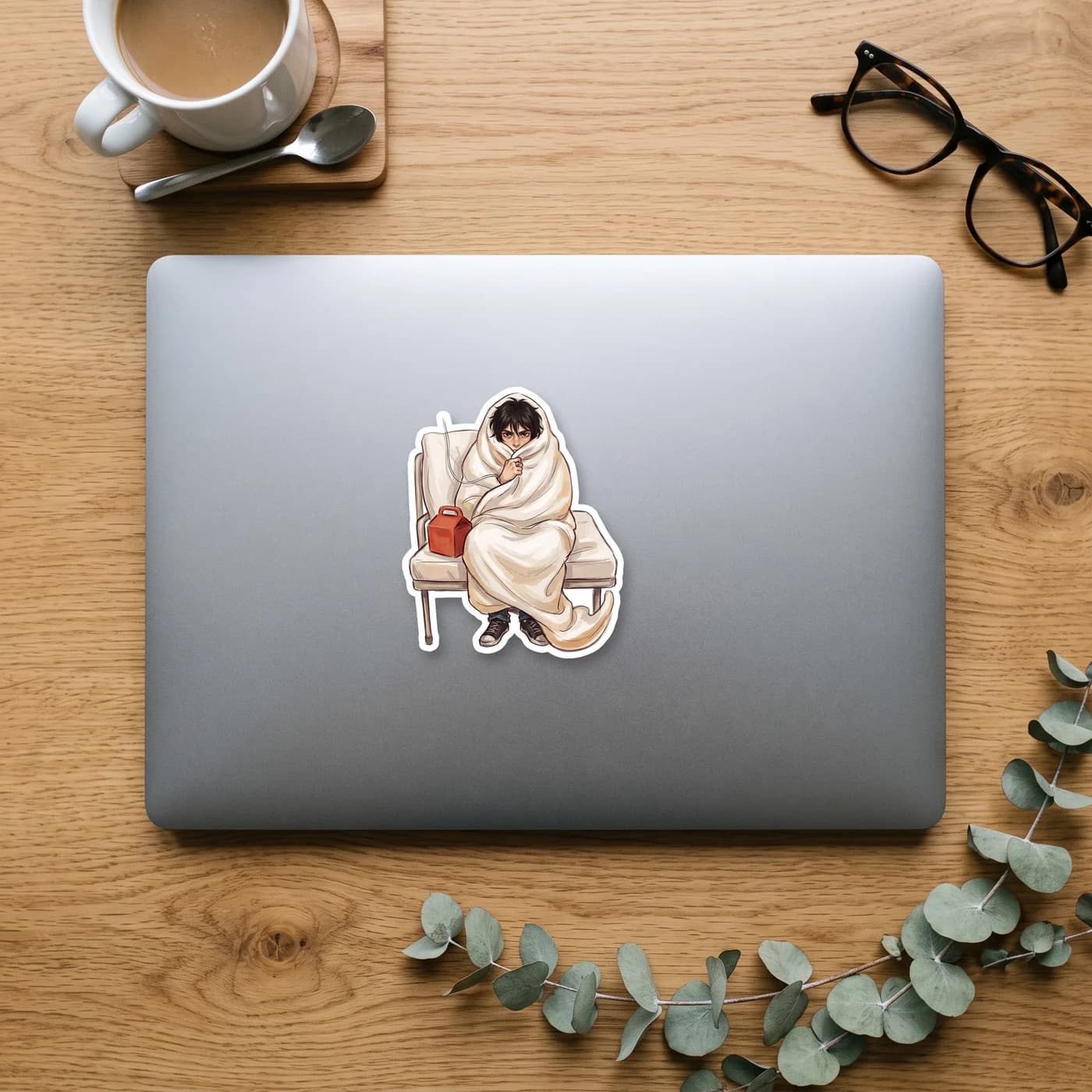 Will Solace enforces strict doctor's orders by swaddling Nico di Angelo into a grumpy blanket burrito. Nico glares from inside the layers while resting on an infirmary cot., view 3