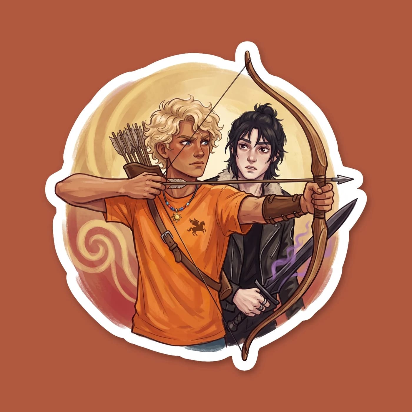 Will stands fiercely defensive in front of Nico, proving that even healers have a breaking point. This design captures his protective stance and the sudden burst of solar energy that appears when some, view 2