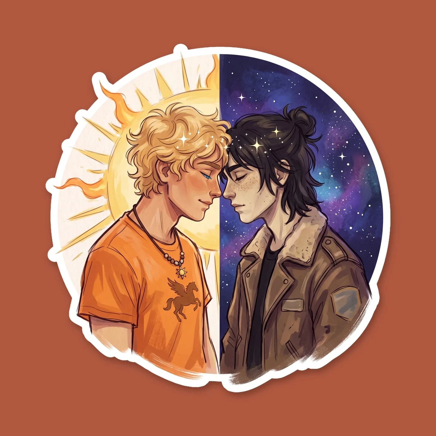 Golden solar flares intertwine with dark silver constellations in this celestial representation of Will and Nico. The symbolic design weaves light and shadow together to honor the balance between the , view 2