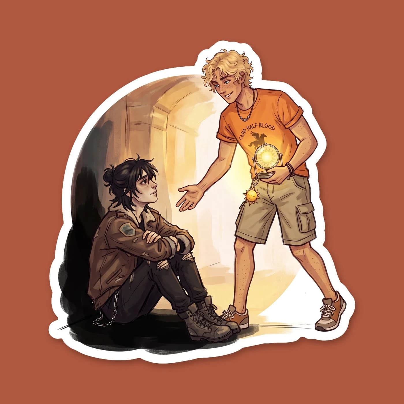 Will steps bravely into a swirling pool of shadows, reaching his hand out to meet Nico halfway in the darkness. It captures the quiet devotion of a healer willing to leave the light just to make sure , view 2
