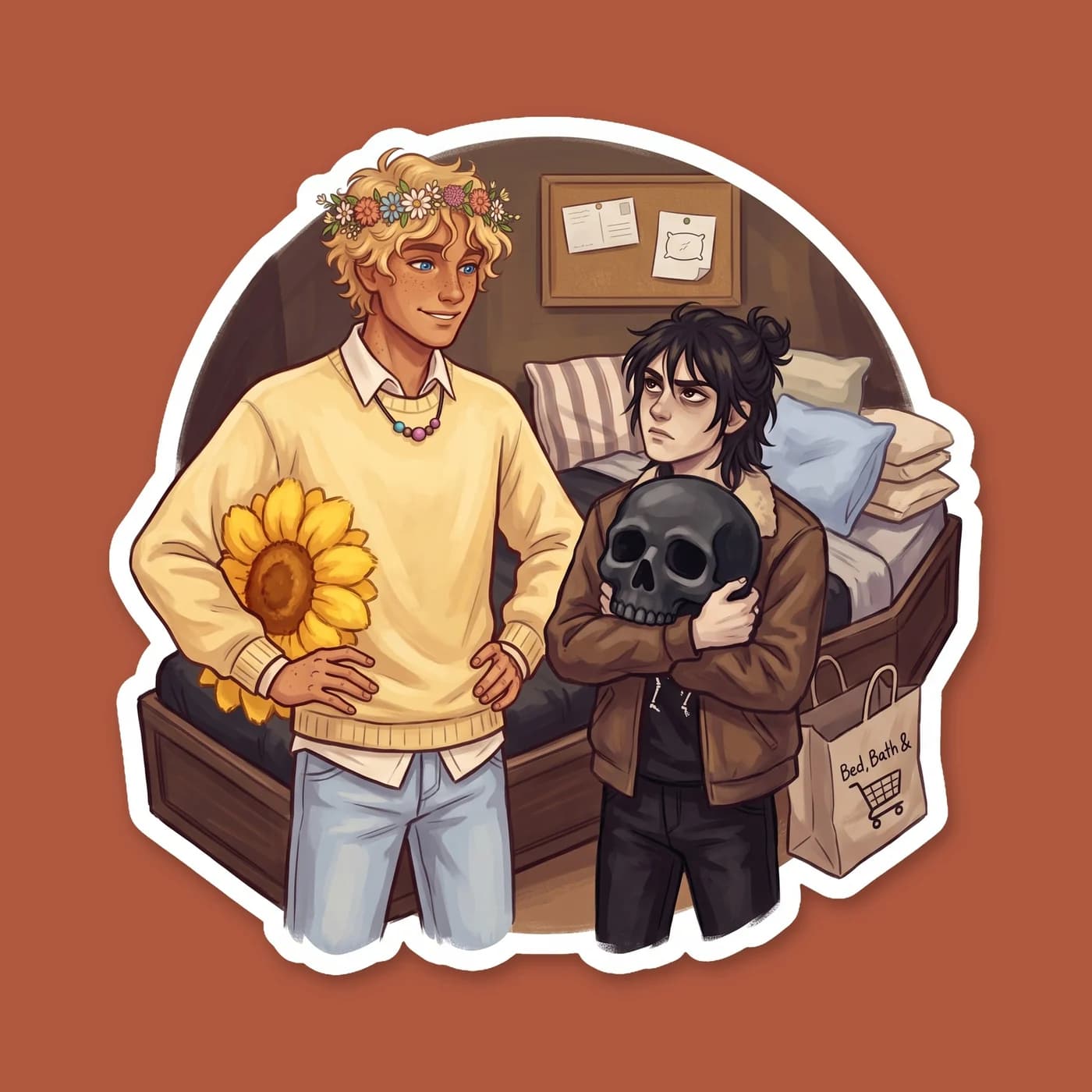 Will brings an armful of potted sunflowers and bright fairy lights to banish the gloom from the Hades cabin. Nico watches from his bunk as his dark sanctuary gets an inevitable dose of Apollo sunshine, view 2