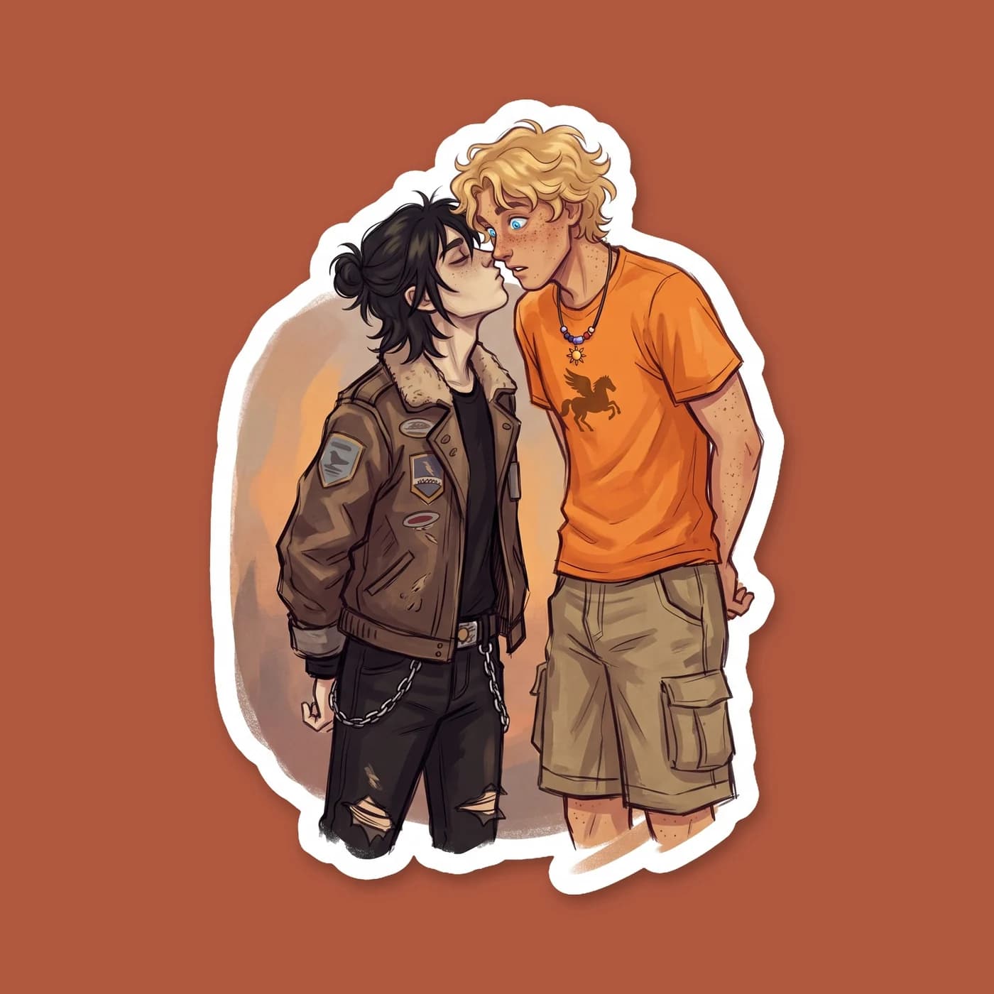 Will leans down to press a soft kiss to the bridge of Nico's nose in the quiet shade of the woods. Nico closes his eyes and leans into the affection, a rare display of vulnerability away from the othe, view 2