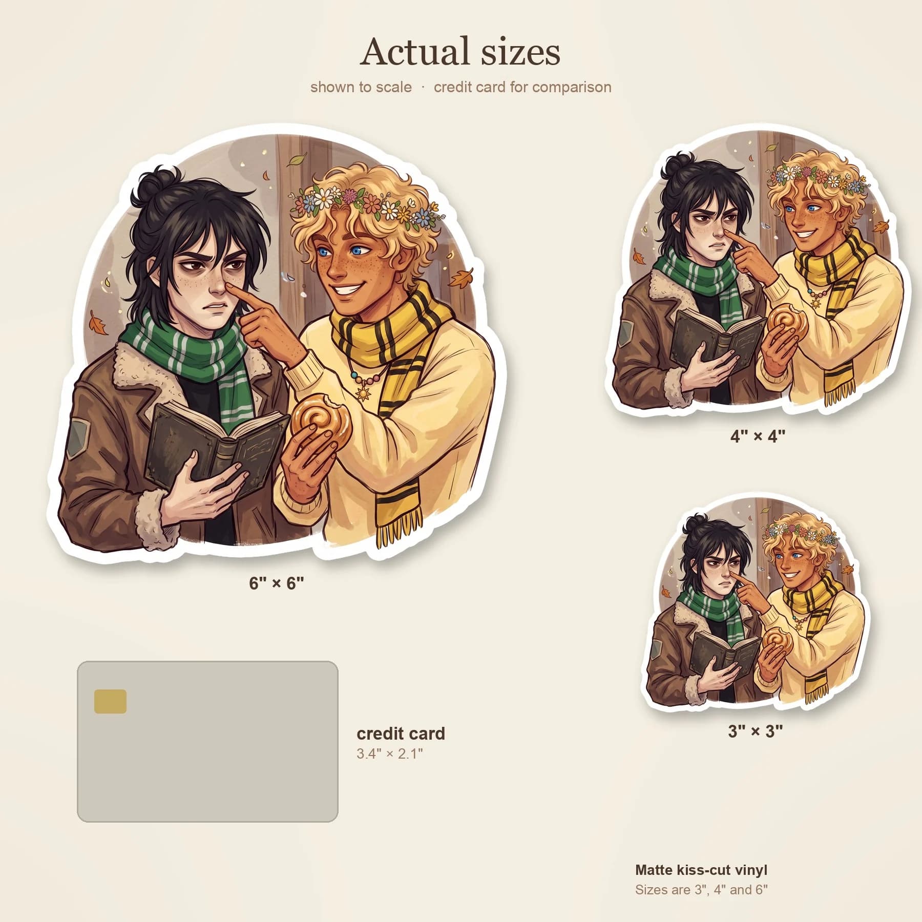 Nico and Will are bundled up together against the cold, sharing a single long knitted scarf that shifts from dark green and silver to bright yellow and black. The blended house colors perfectly match , view 4