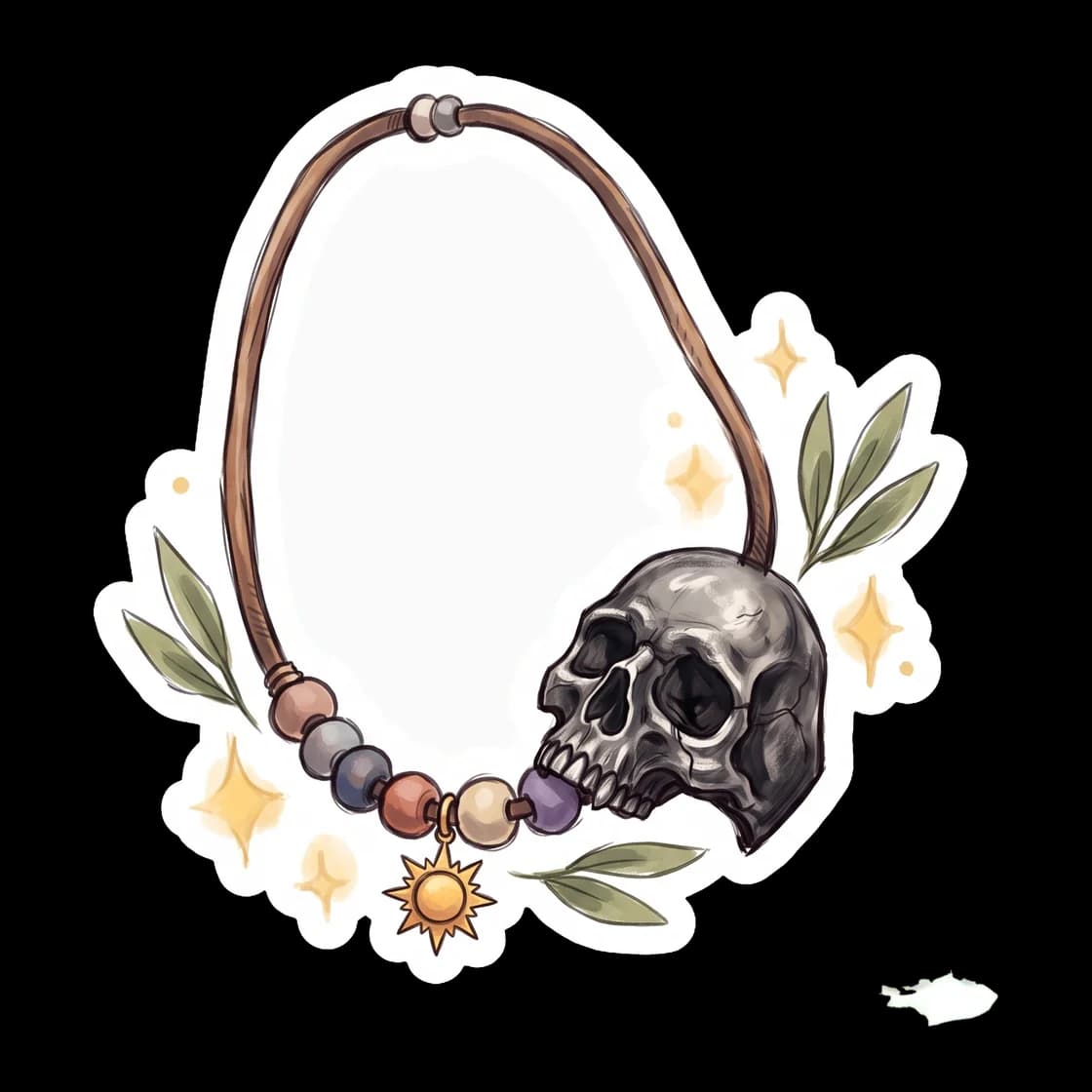 This design shows a silver skull ring strung thoughtfully along a glowing yellow sun cord. It captures the quiet devotion between the son of Hades and the son of Apollo, blending their distinct worlds