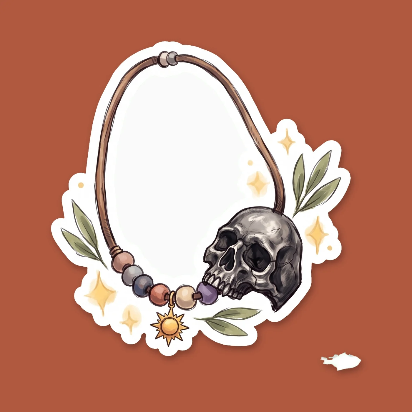 This design shows a silver skull ring strung thoughtfully along a glowing yellow sun cord. It captures the quiet devotion between the son of Hades and the son of Apollo, blending their distinct worlds, view 2