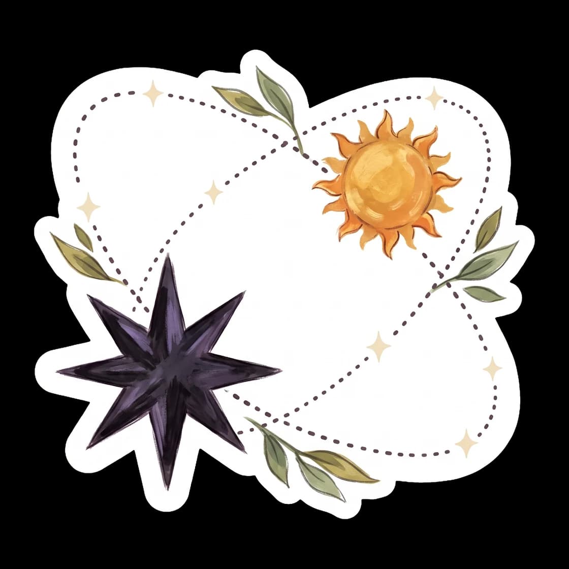 A radiant golden sun rests beside a lone silver star in this celestial design. It is a quiet tribute to their descent into the deepest parts of the underworld, bringing light into the darkest places a