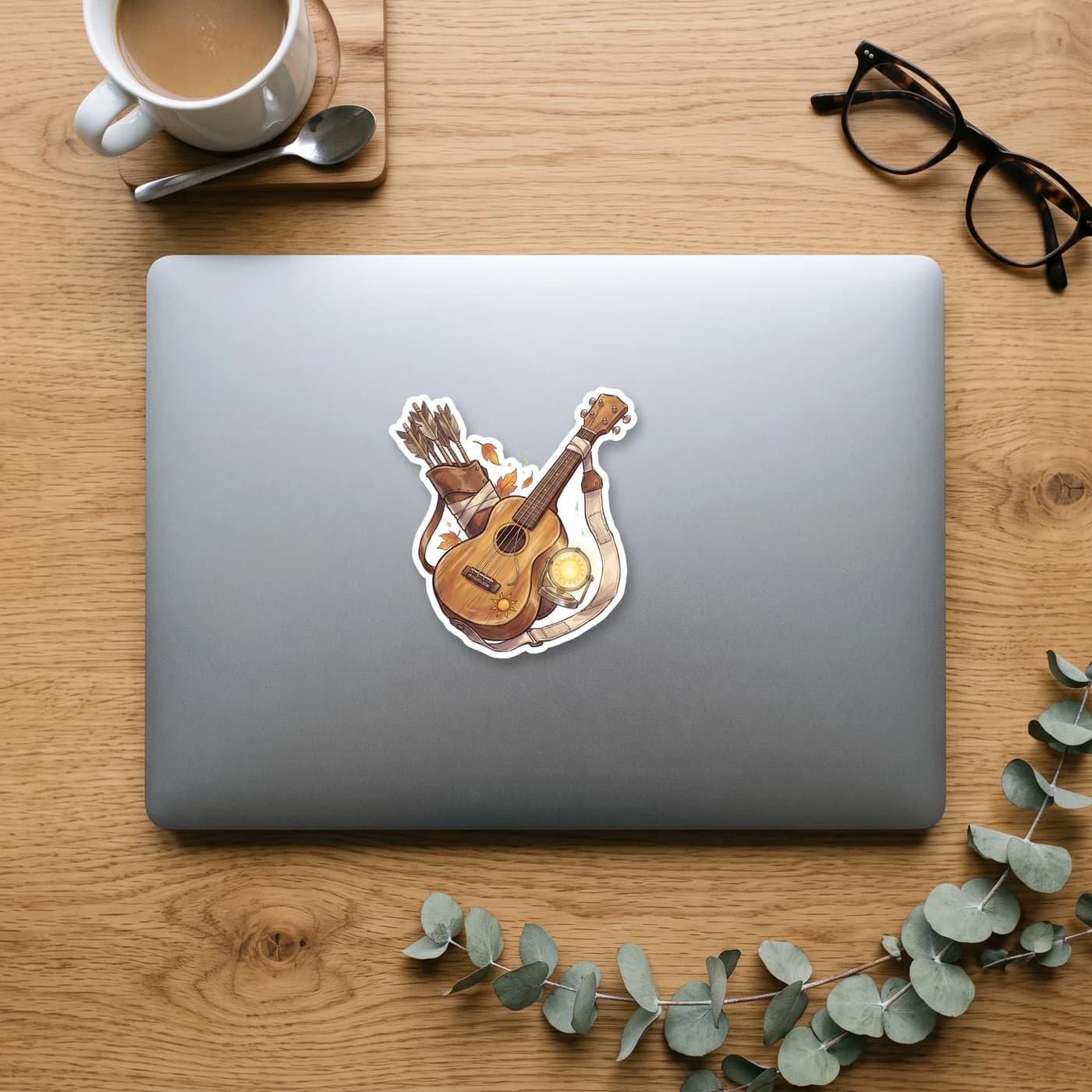 A simple, well-worn wooden ukulele sits quietly, ready for the next campfire singalong. It captures the warm, musical spirit of the Apollo cabin and the comforting presence of a dedicated healer who k, view 3