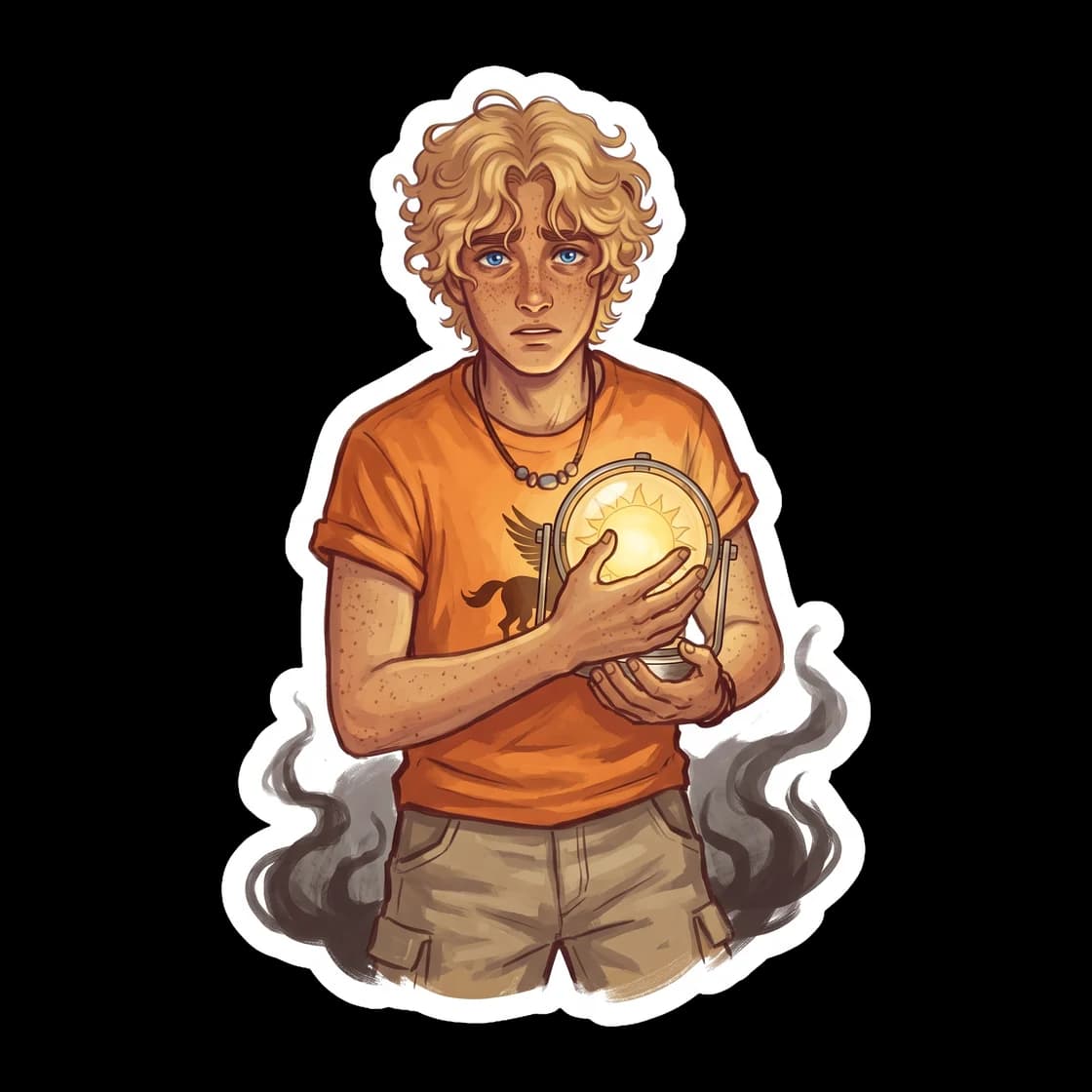 Will acts as a steady beacon of light amidst the harsh terrain of the underworld. His hands cup a sphere of pure sunlight, casting a warm golden radius that pushes back the oppressive shadows of the d