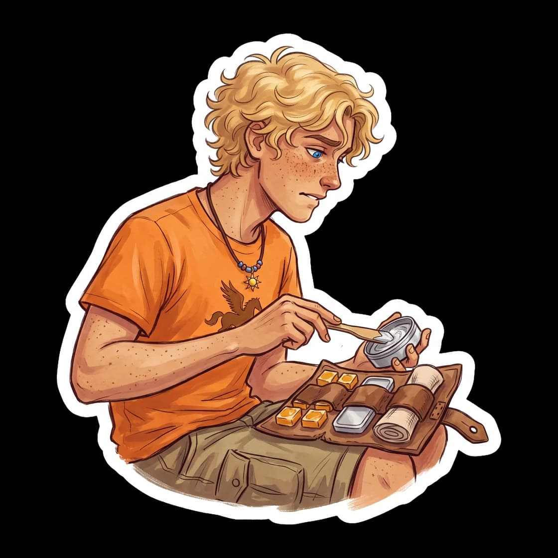 The head healer works quickly to neutralize a deadly monster venom during the heat of battle. Will is depicted with glowing hands hovering over a wound, fully focused on his life-saving triage despite