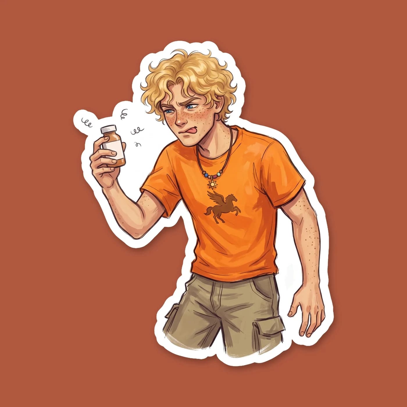 Will squints at a clipboard of medical charts, navigating his demigod dyslexia to ensure every patient gets the correct nectar dosage. This design celebrates his determination to study medicine despit, view 2