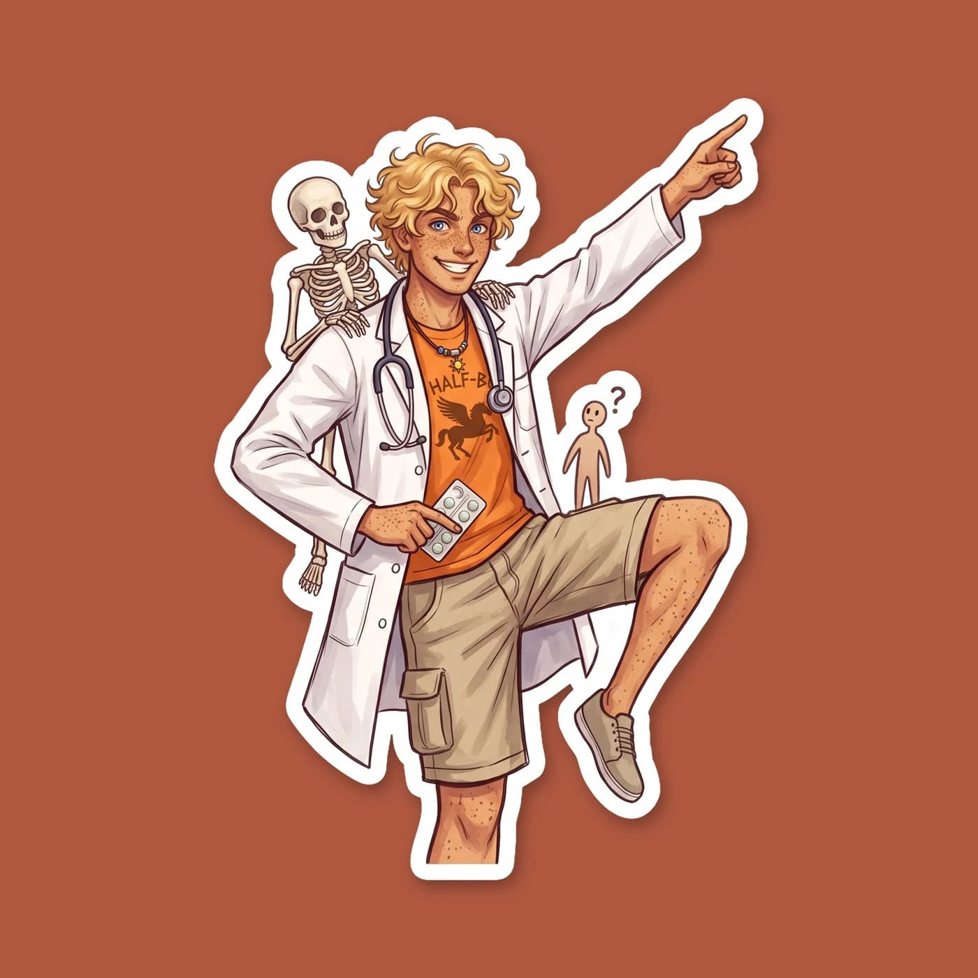 Will looks on with a mix of awe and mild concern as a small troupe of skeletons performs an impromptu dance routine. It perfectly captures the contrast between his sunny disposition and the delightful, view 2