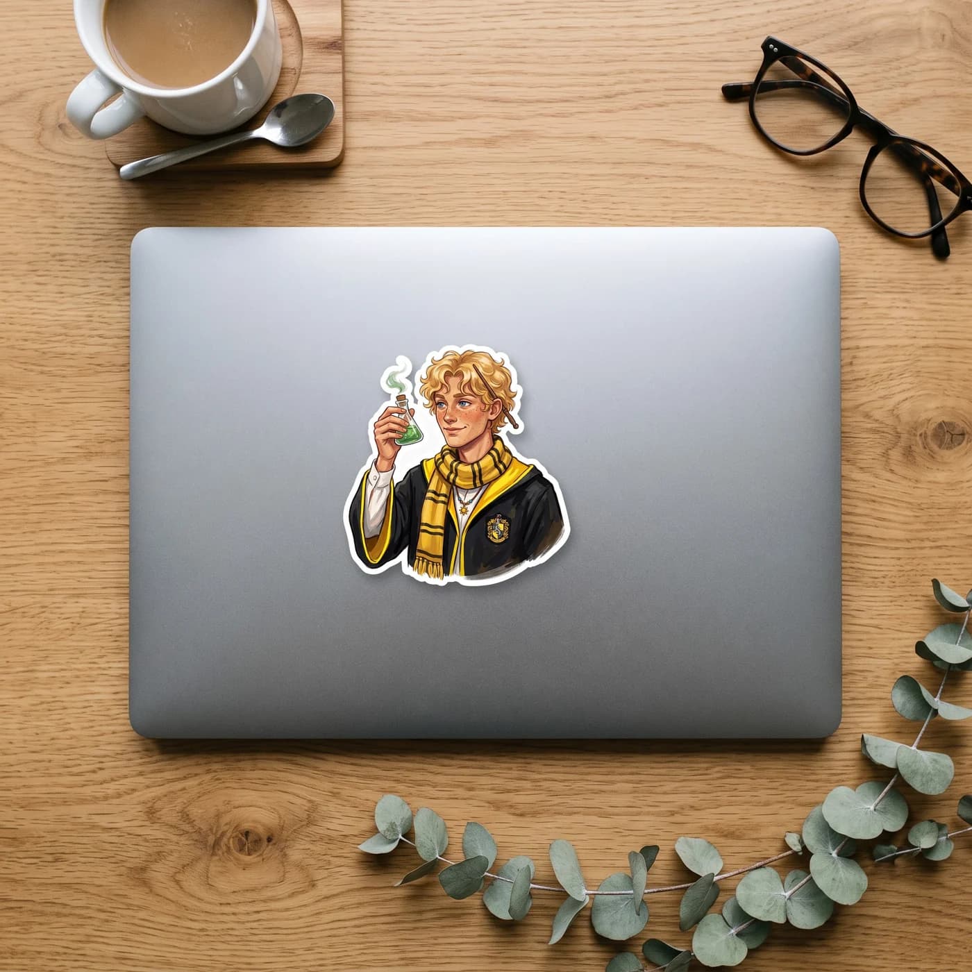 Will sports a chunky yellow and black striped scarf, fully embracing the loyal and hardworking traits of a certain badger house. This crossover design is perfect for fans who know exactly where the co, view 3