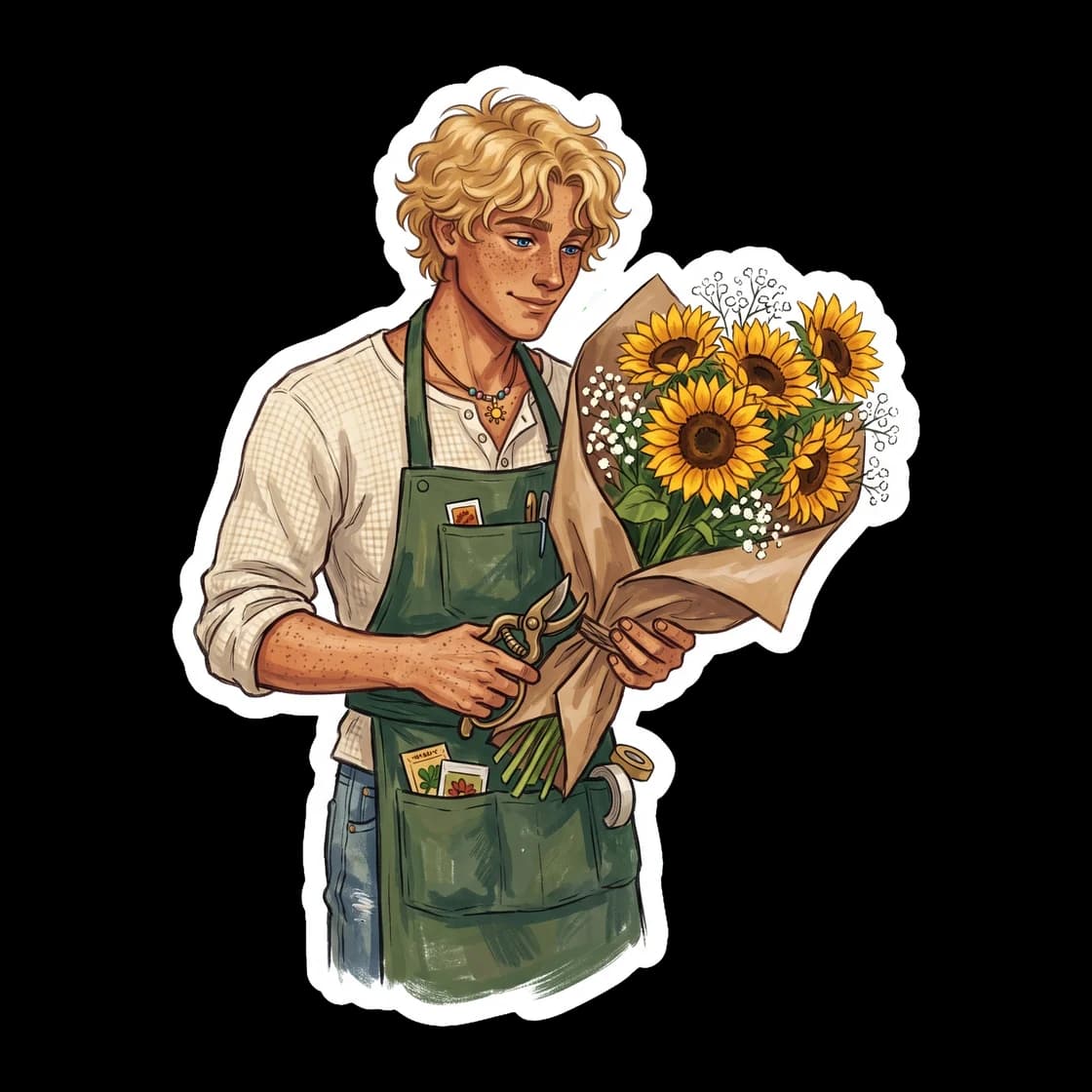 Golden hour light spills through the glass of a quiet florist shop window, illuminating potted blooms and greenery. It reflects the nurturing, growth-focused nature of the sun god's children, cultivat