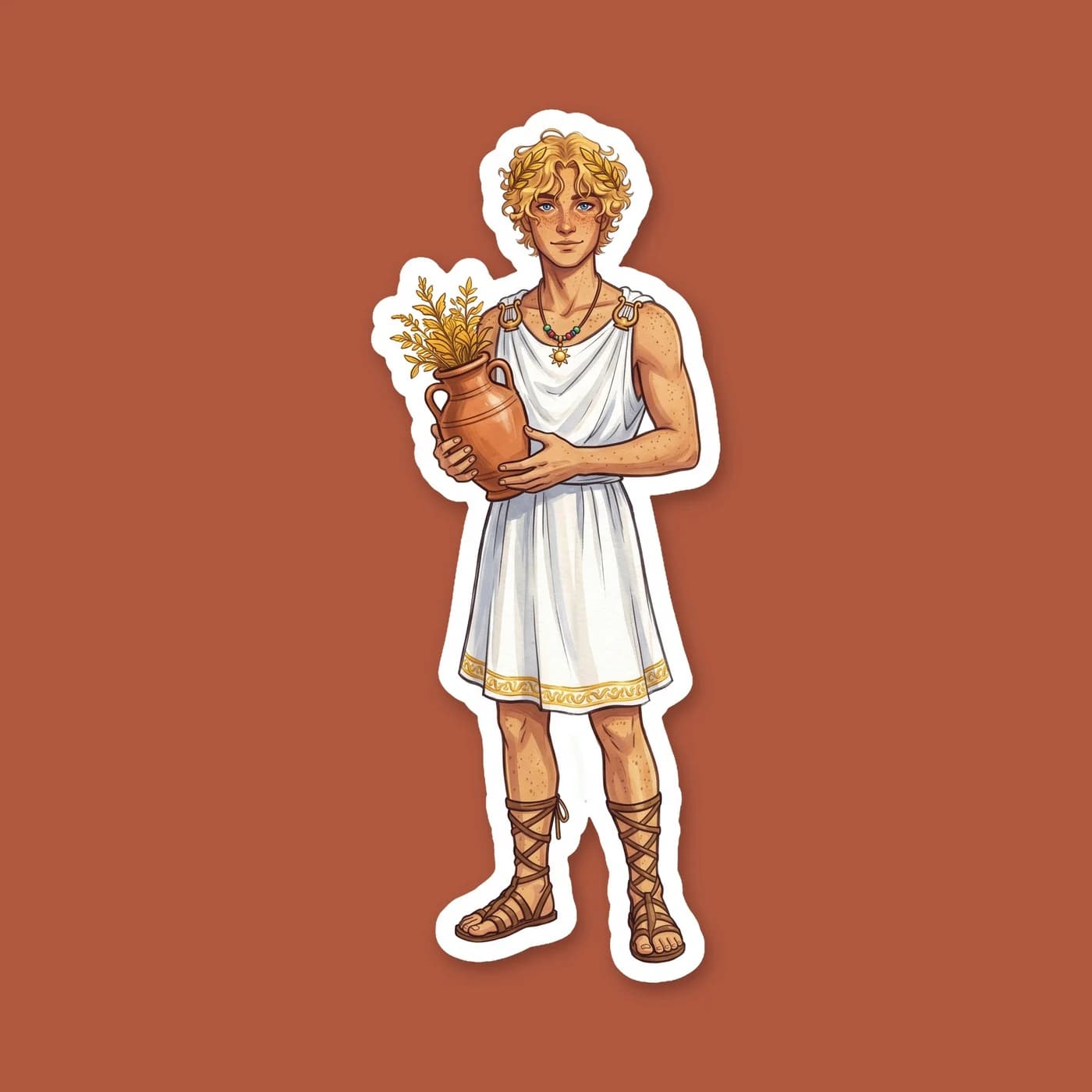 The head counselor of Cabin Seven focuses intently on his healing work at the ancient temple of Epidauros. Will is surrounded by glowing golden light and traditional medical supplies, channeling his f, view 2