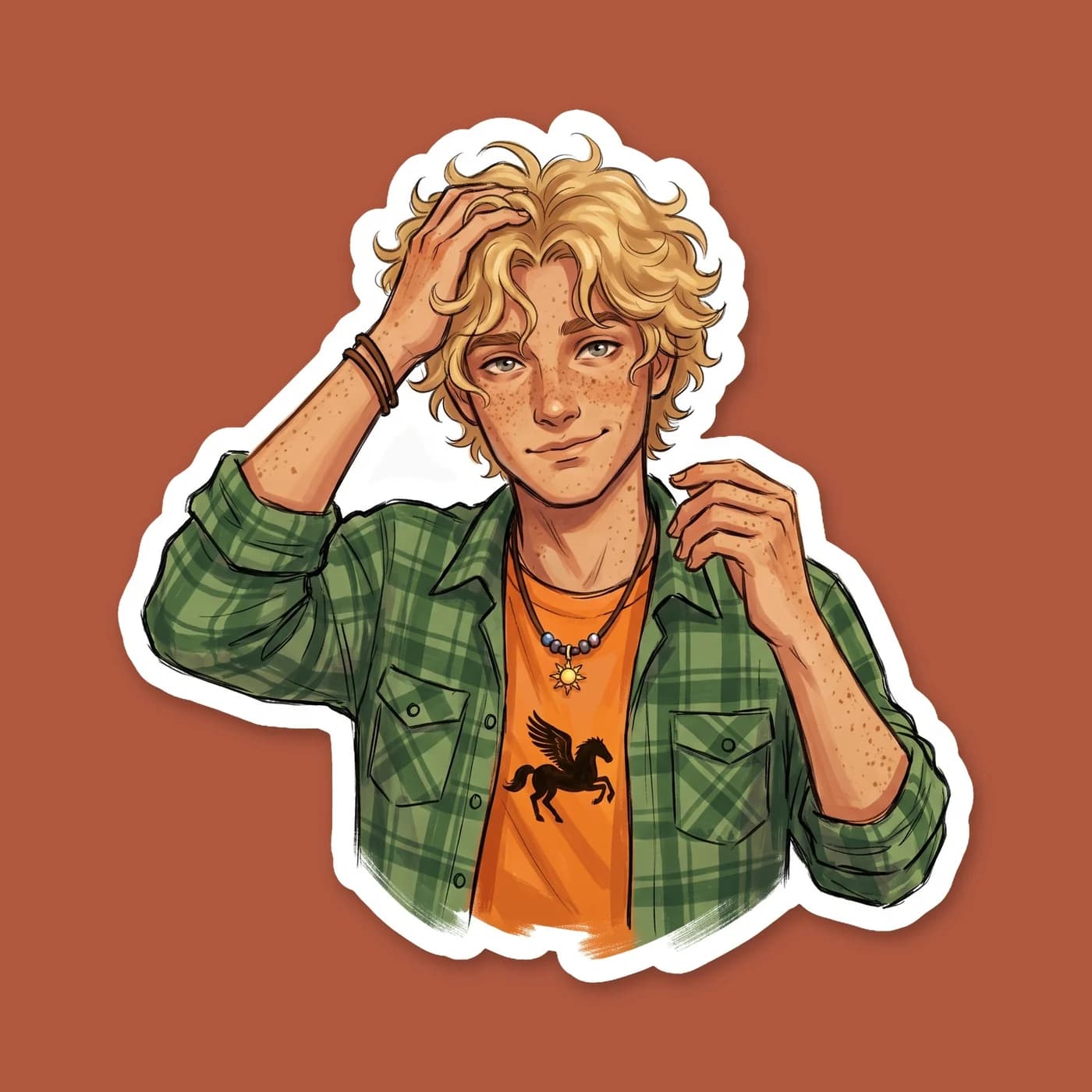 The resident sunshine boy offers a warm, knowing smirk meant entirely for a certain son of Hades. A subtle golden halo frames his blonde curls, highlighting the quiet affection and bright optimism tha, view 2